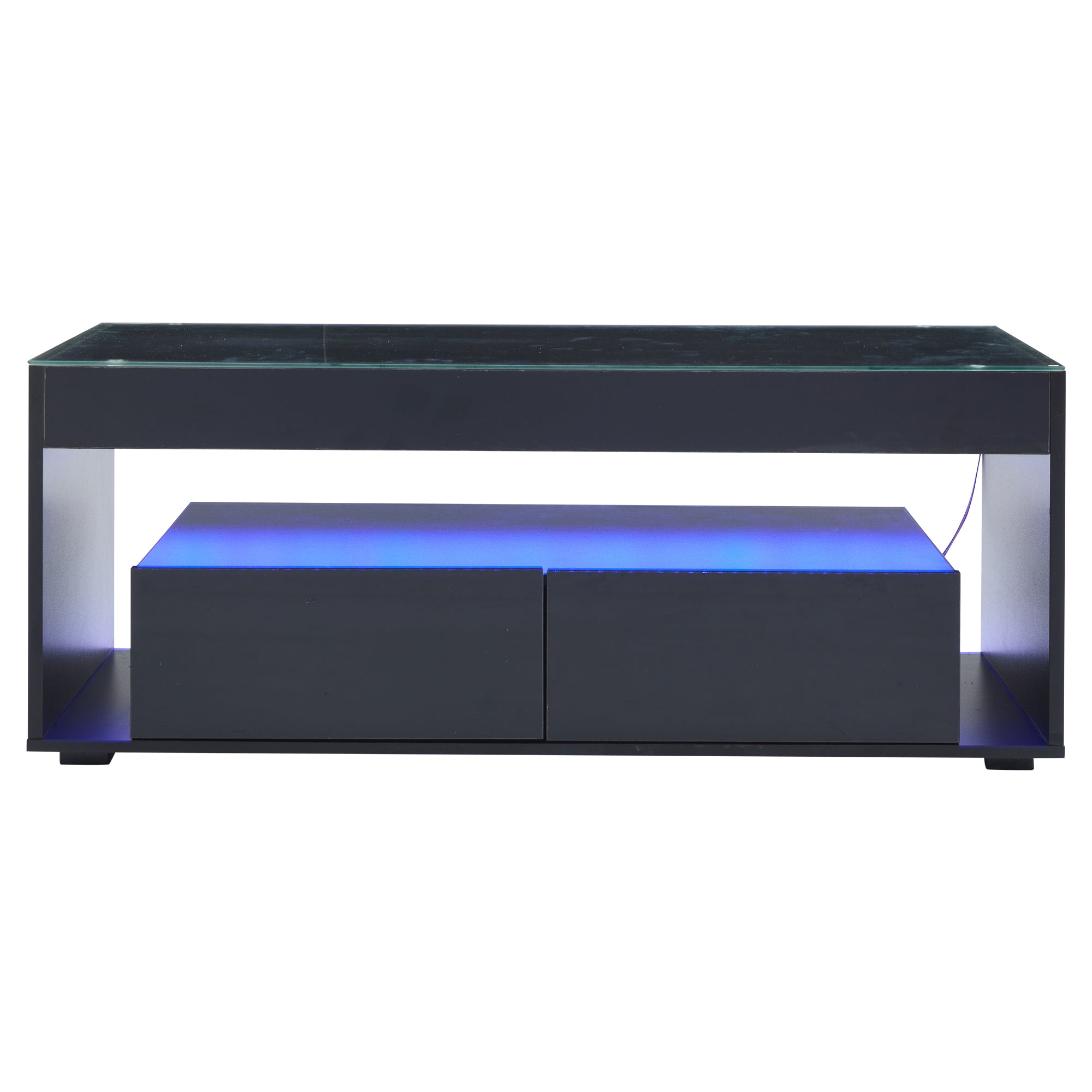 [variant:N892P428787B] High-Gloss LED Coffee Table with Glass Top and Drawers image 6
