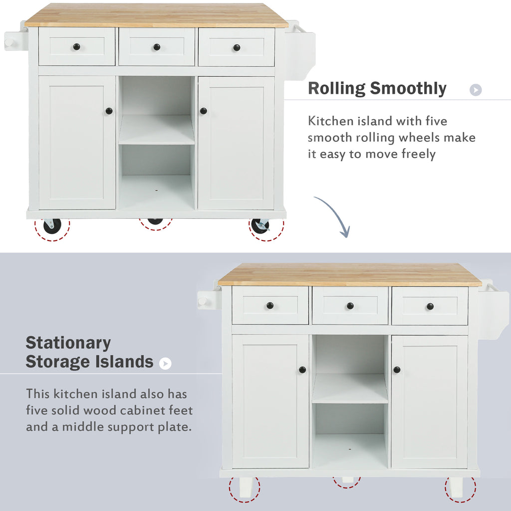 [variant:N853P383632W] Drop-Leaf Rolling Kitchen Cart – White, 53.1-Inch image 7