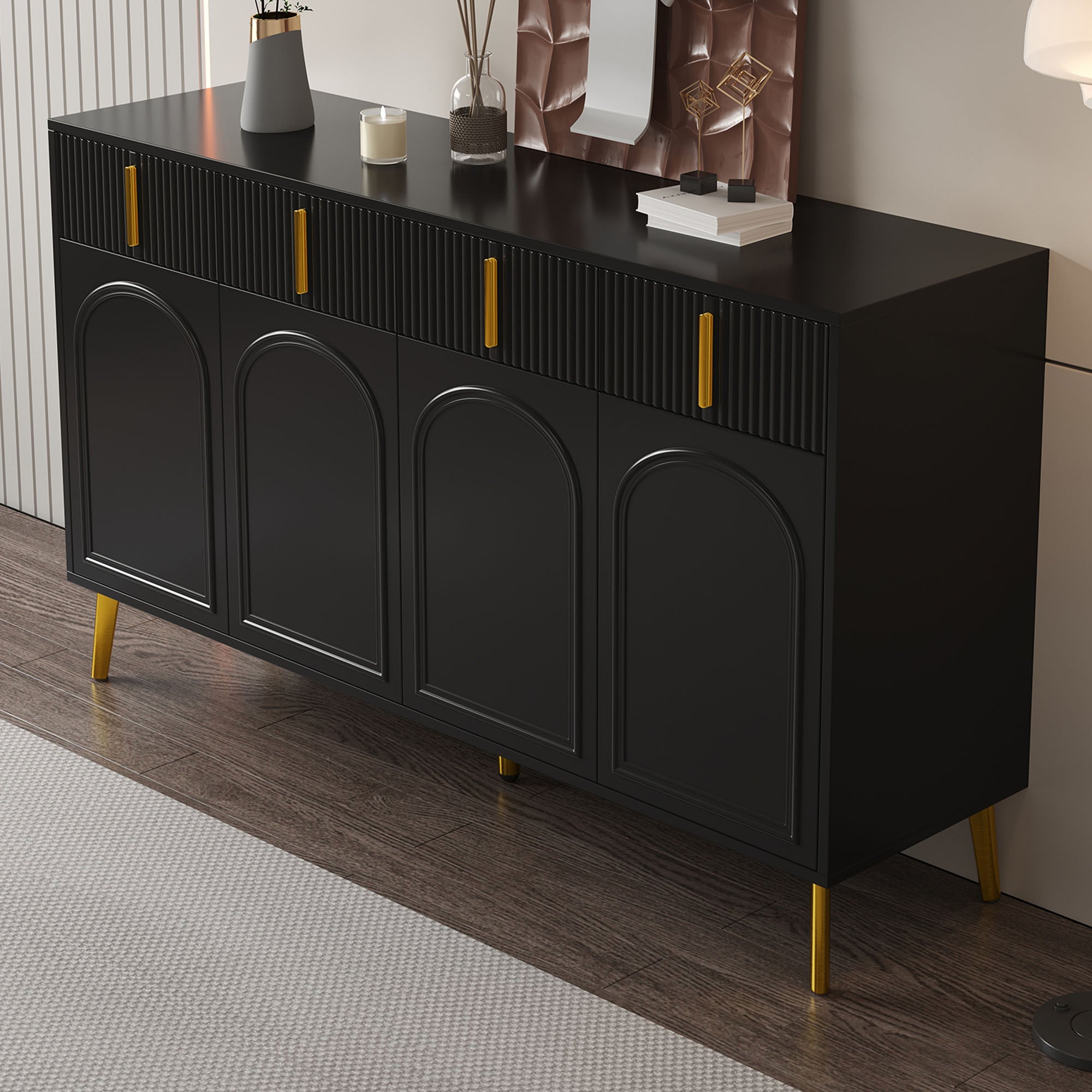 [variant:GA0021S] 4-Door Sideboard with 4 Drawers – Black and Gold image 10