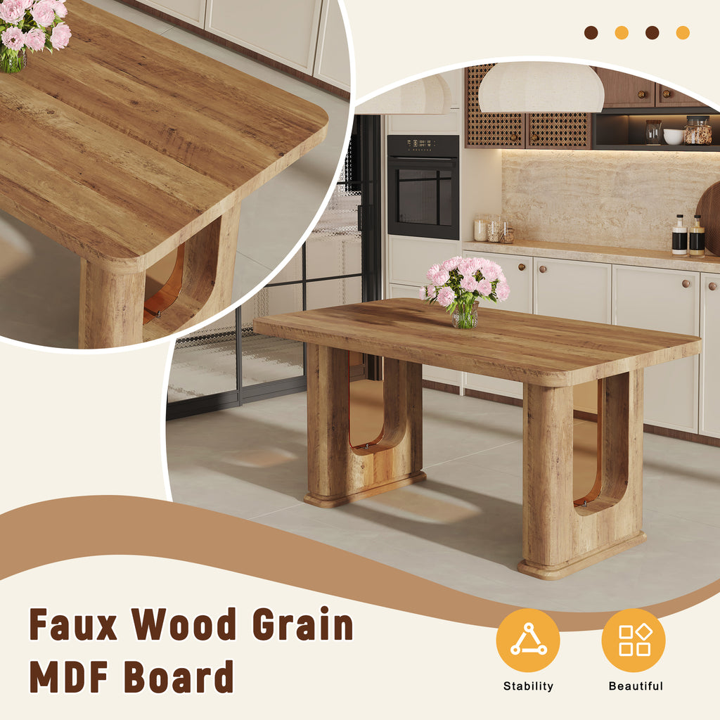 [variant:W3806S00012] Wood-Grain U-Leg Dining Table – 64.5-Inch image 5
