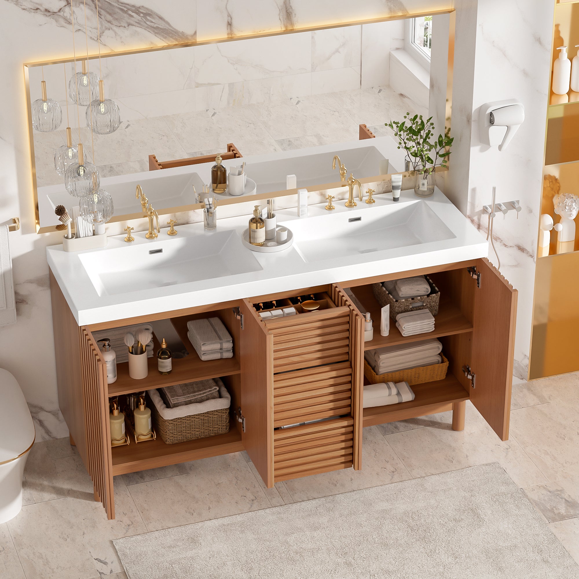 [variant:N729P000037N] Double-Sink Bathroom Vanity with Storage – 59.3-Inch image 13