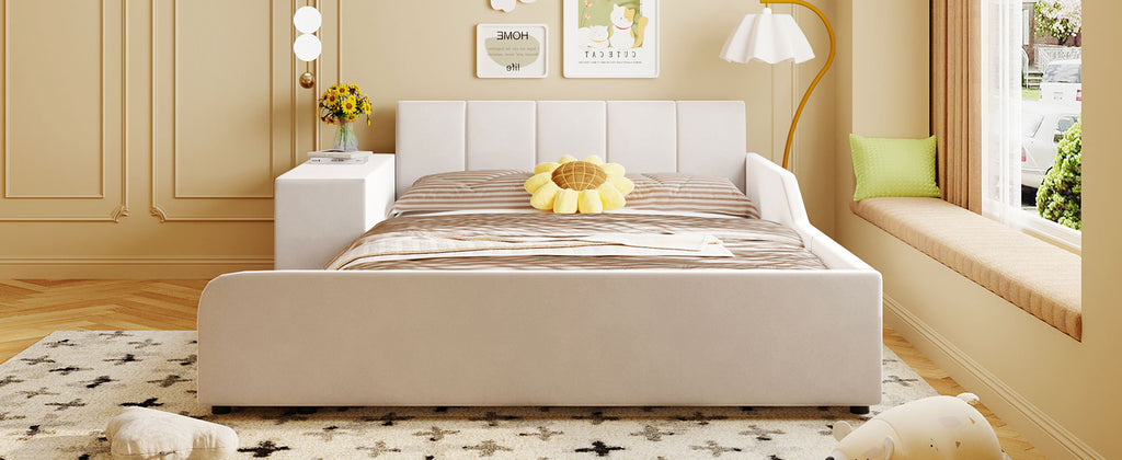 [variant:N850S00111A-1] Full Upholstered Floor Bed with Desk and Stool image 22