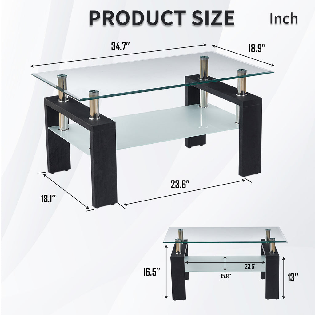 Modern Tempered Glass Coffee Table – Natural or Black — [variant:W3738P499161] Black image 5