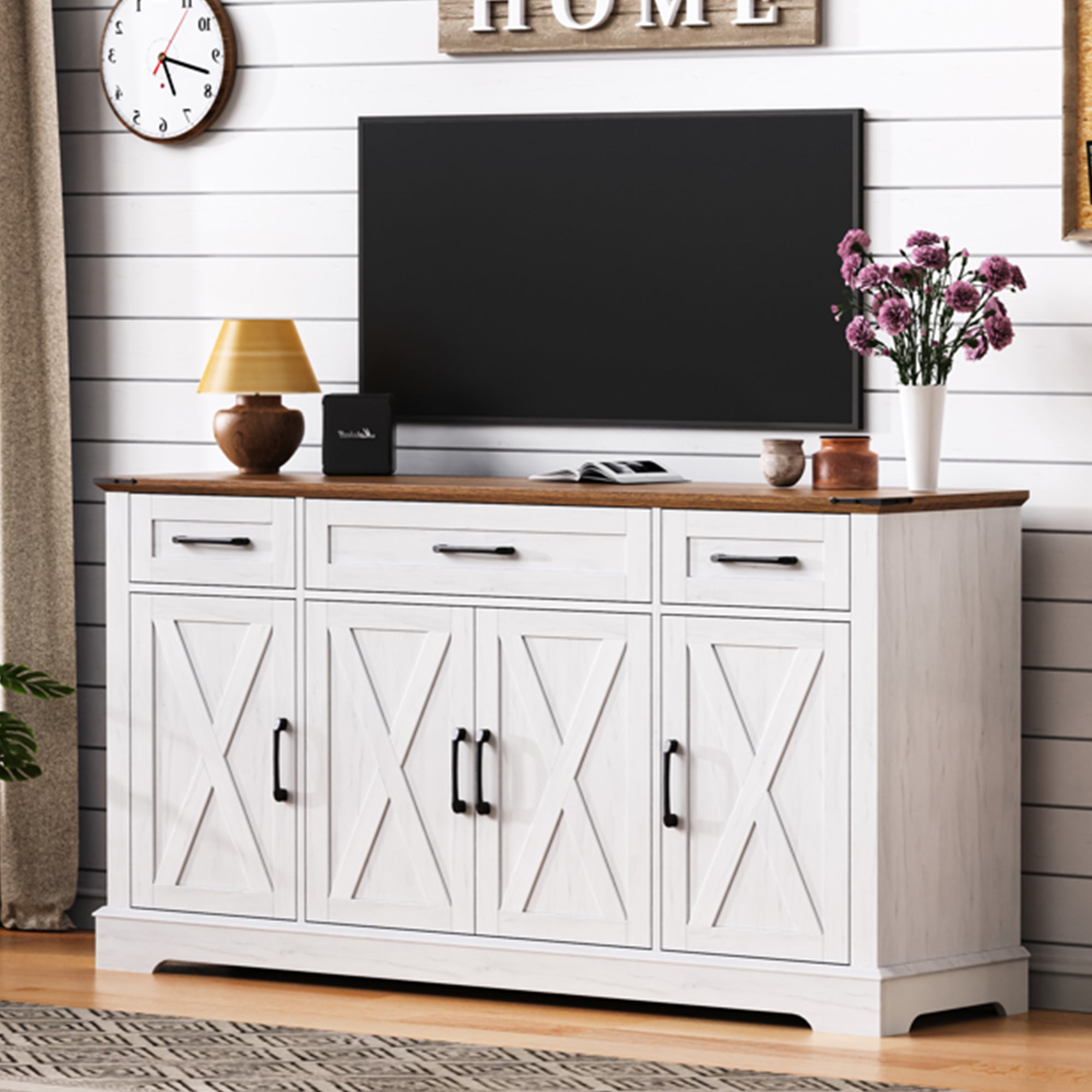 [variant:N853P444963W] 55-Inch Farmhouse Buffet Cabinet with Drawers image 10