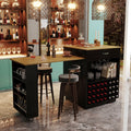 [variant:WT000008AAB] Extendable Bar Cabinet with Wine Rack & Stemware Holder – Black+Natural image 1