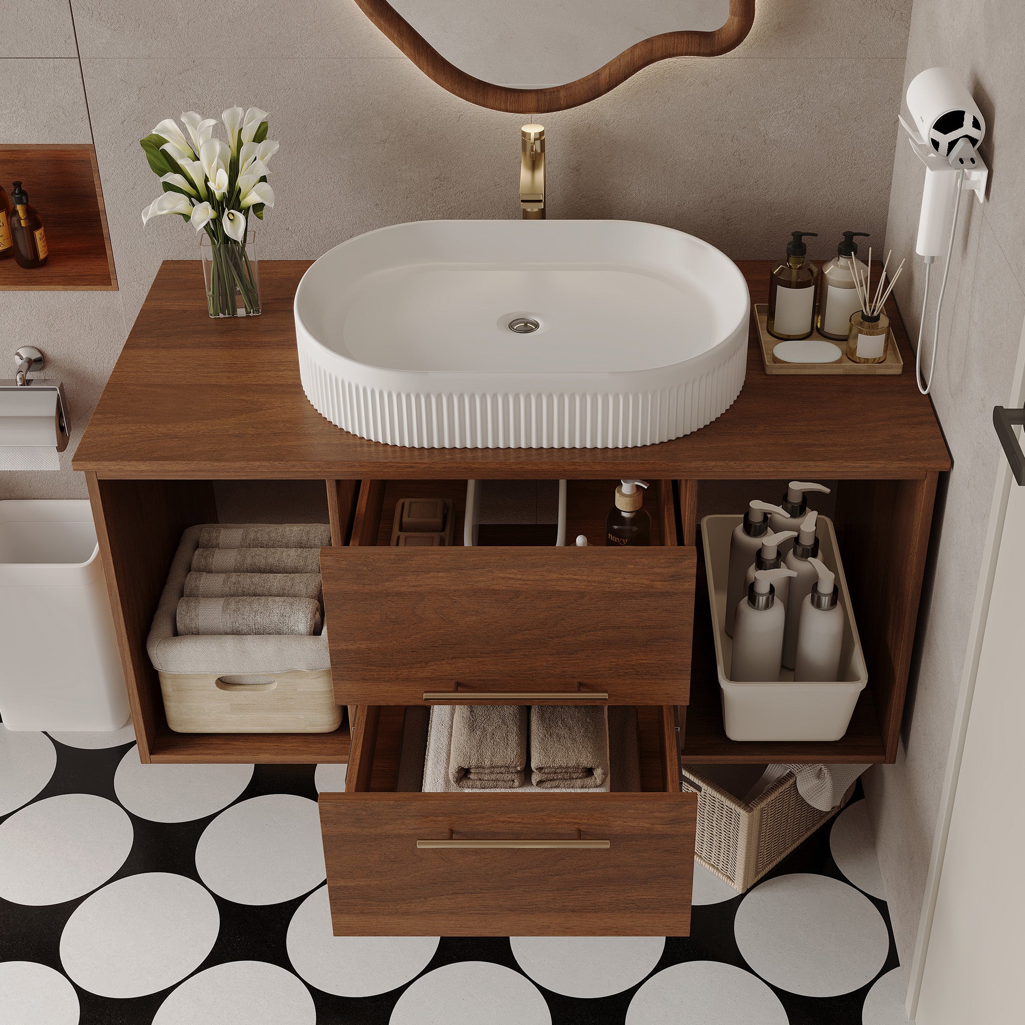 [variant:W5307S00007] Wall-Mounted Bathroom Vanity with Oval Ceramic Sink – 39.4-Inch image 4