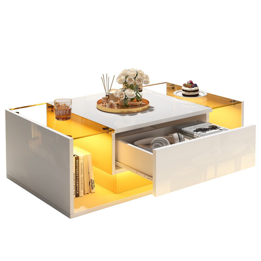 [variant:N892P423295W] High-Gloss LED Coffee Table with Drawer and Glass Top image 40
