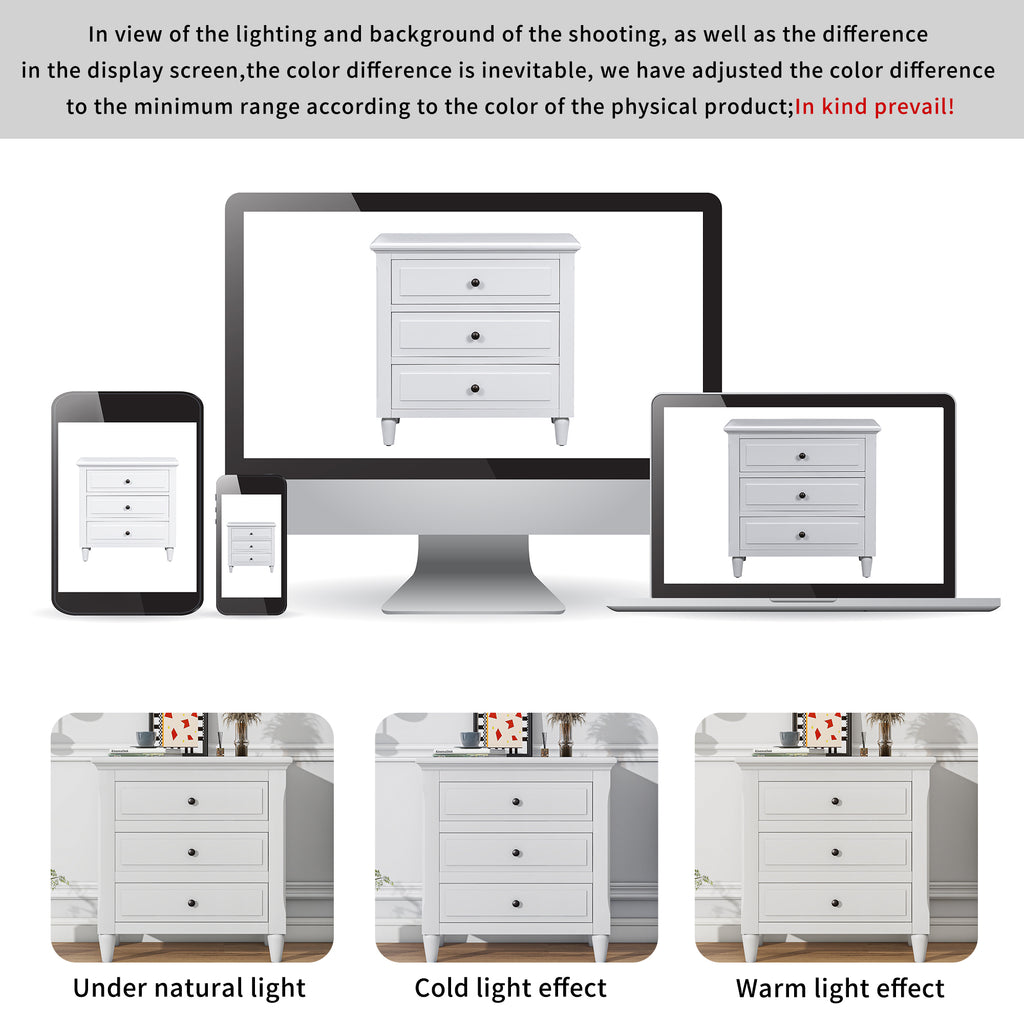 3-Drawer Painted Nightstand – 28-Inch — [variant:N889P444140K] White image 3
