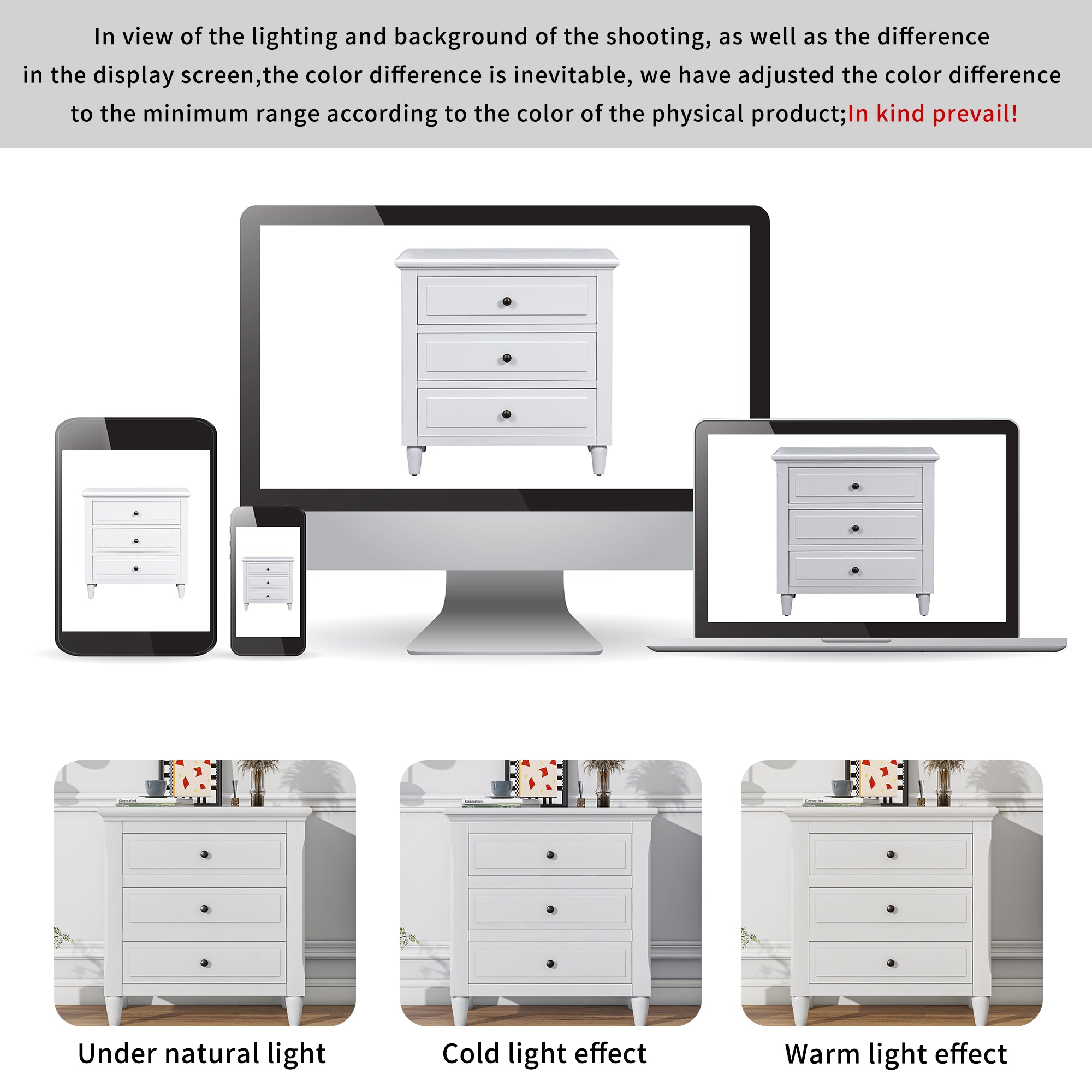 3-Drawer Painted Nightstand – 28-Inch — [variant:N889P444140K] White image 3