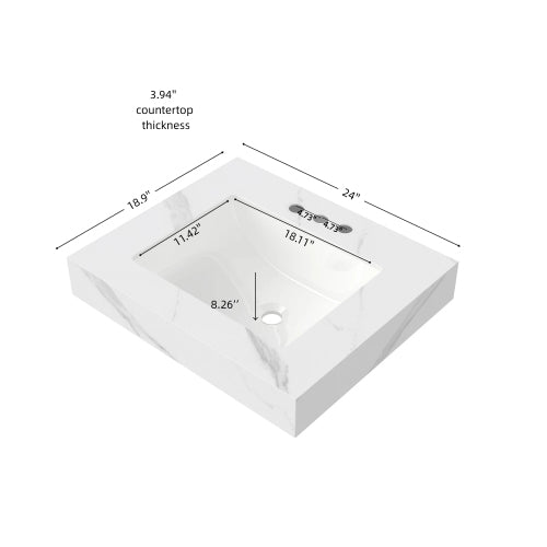 Vanity Top with Ceramic Basin – 24-Inch, Carrara White — [variant:W6063P511965] White image 6