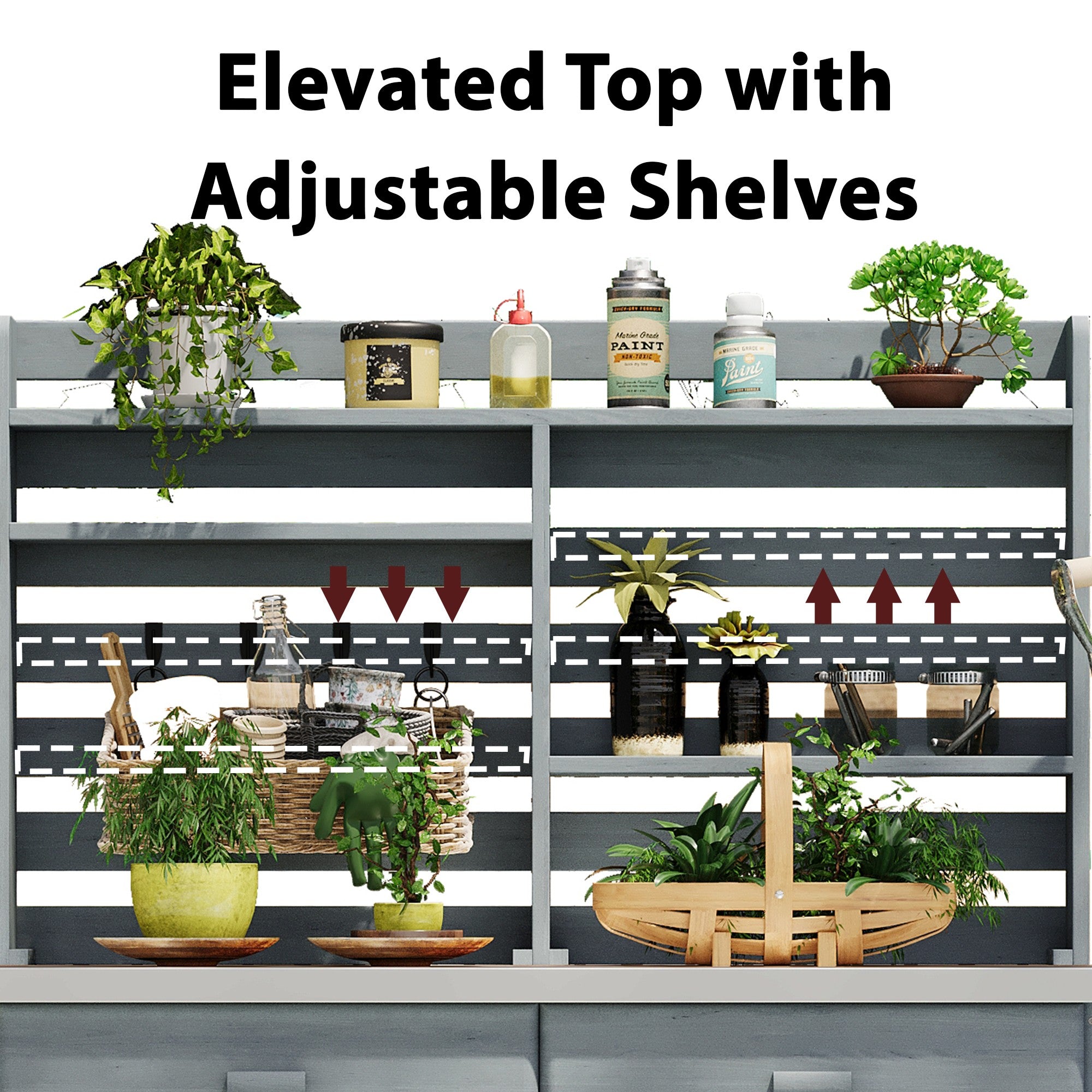 [variant:N853P386121G] Rolling Outdoor Potting Bench with Stainless Steel Top image 21
