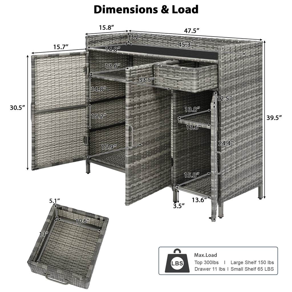 [variant:N853P387142G] Wicker Outdoor Storage Bar Cabinet – 47.5-Inch image 18