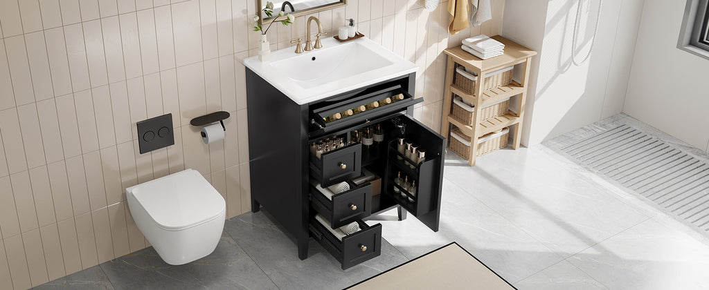 [variant:N725P280631B] Black Bathroom Vanity with Ceramic Sink – 24-Inch image 3
