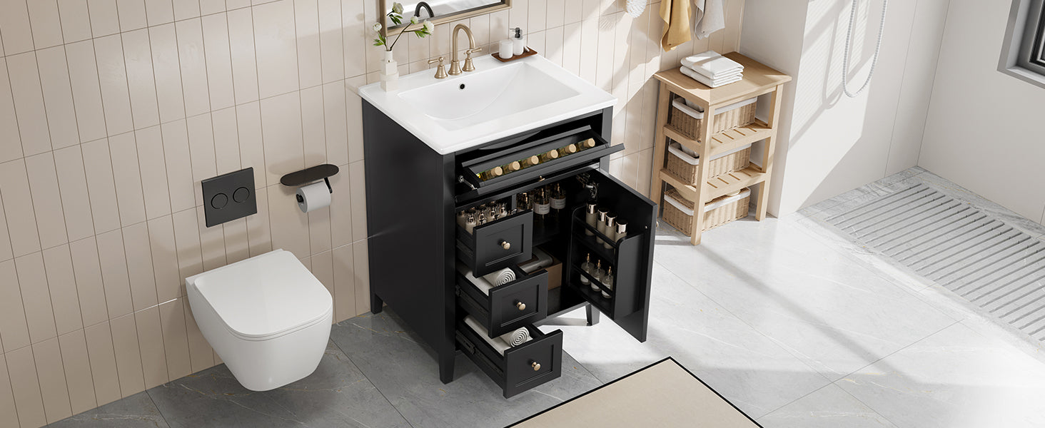 [variant:N725P280631B] Black Bathroom Vanity with Ceramic Sink – 24-Inch image 3