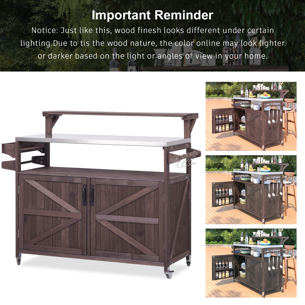 [variant:N853P386135Z] Outdoor Grill Cart with Raised Shelf – Dark Brown, 53.3-Inch image 25