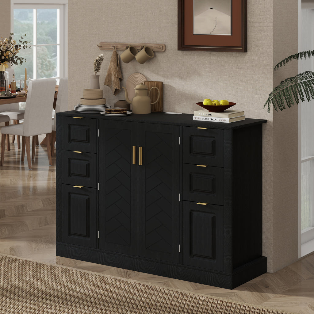 [variant:N889P443160B] Sideboard with 2 Doors, 6 Drawers & Power Outlet image 1