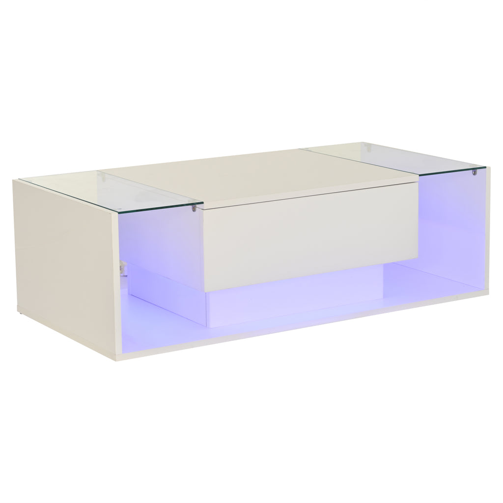 [variant:N892P423295W] High-Gloss LED Coffee Table with Drawer and Glass Top image 9