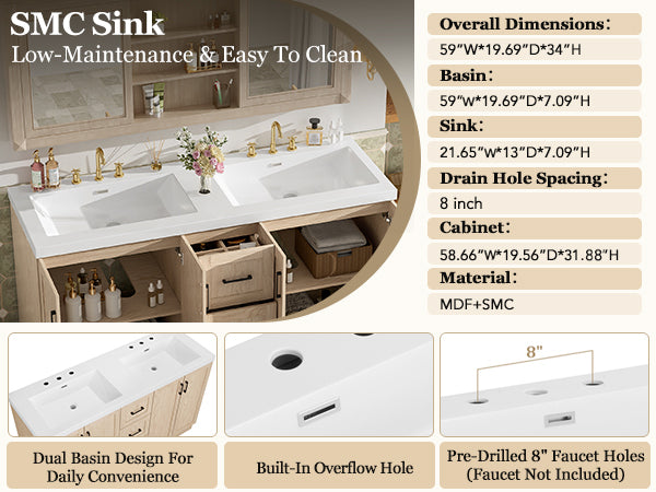 [variant:N848P000035N] Double-Sink Bathroom Vanity with Storage – 59-Inch image 2