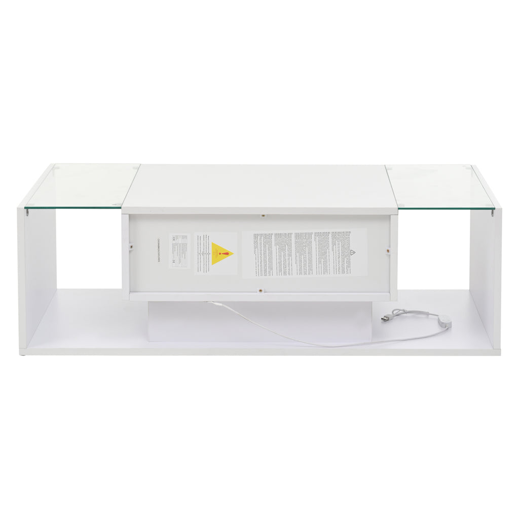 [variant:N892P423295W] High-Gloss LED Coffee Table with Drawer and Glass Top image 11