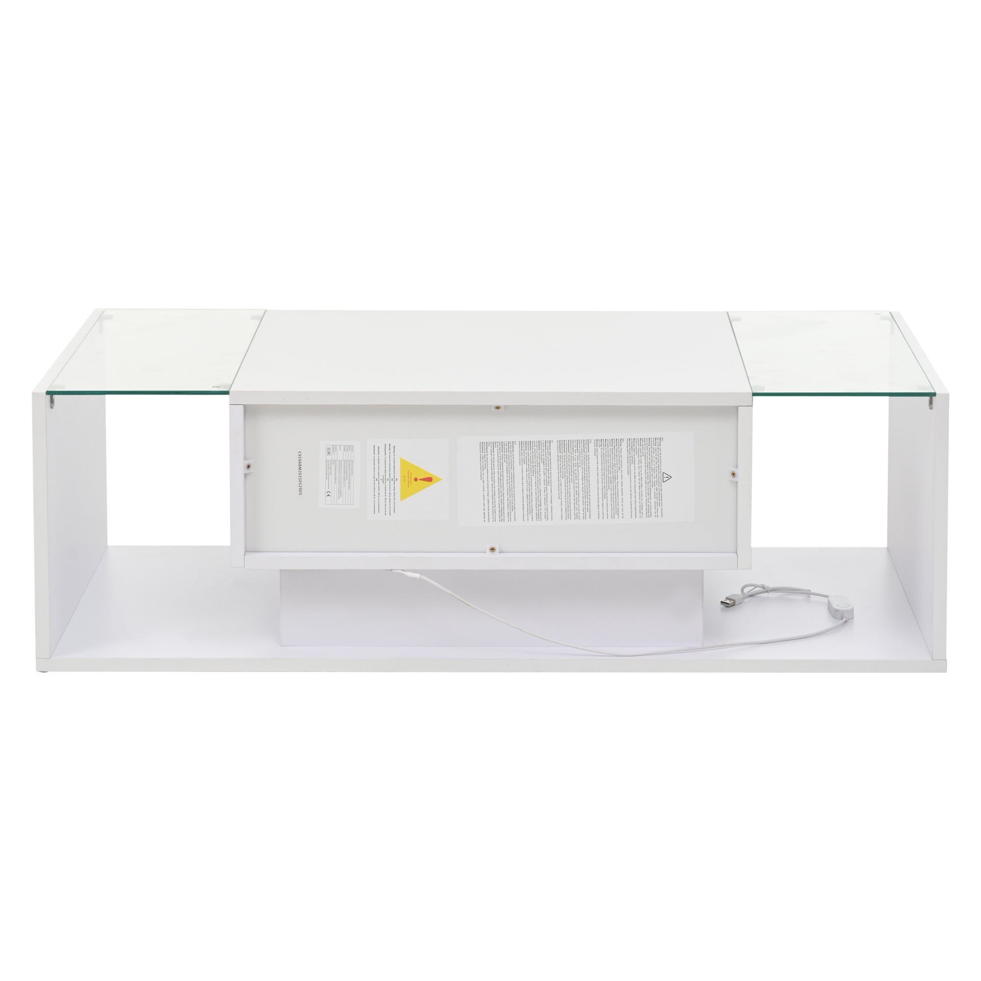 [variant:N892P423295W] High-Gloss LED Coffee Table with Drawer and Glass Top image 11