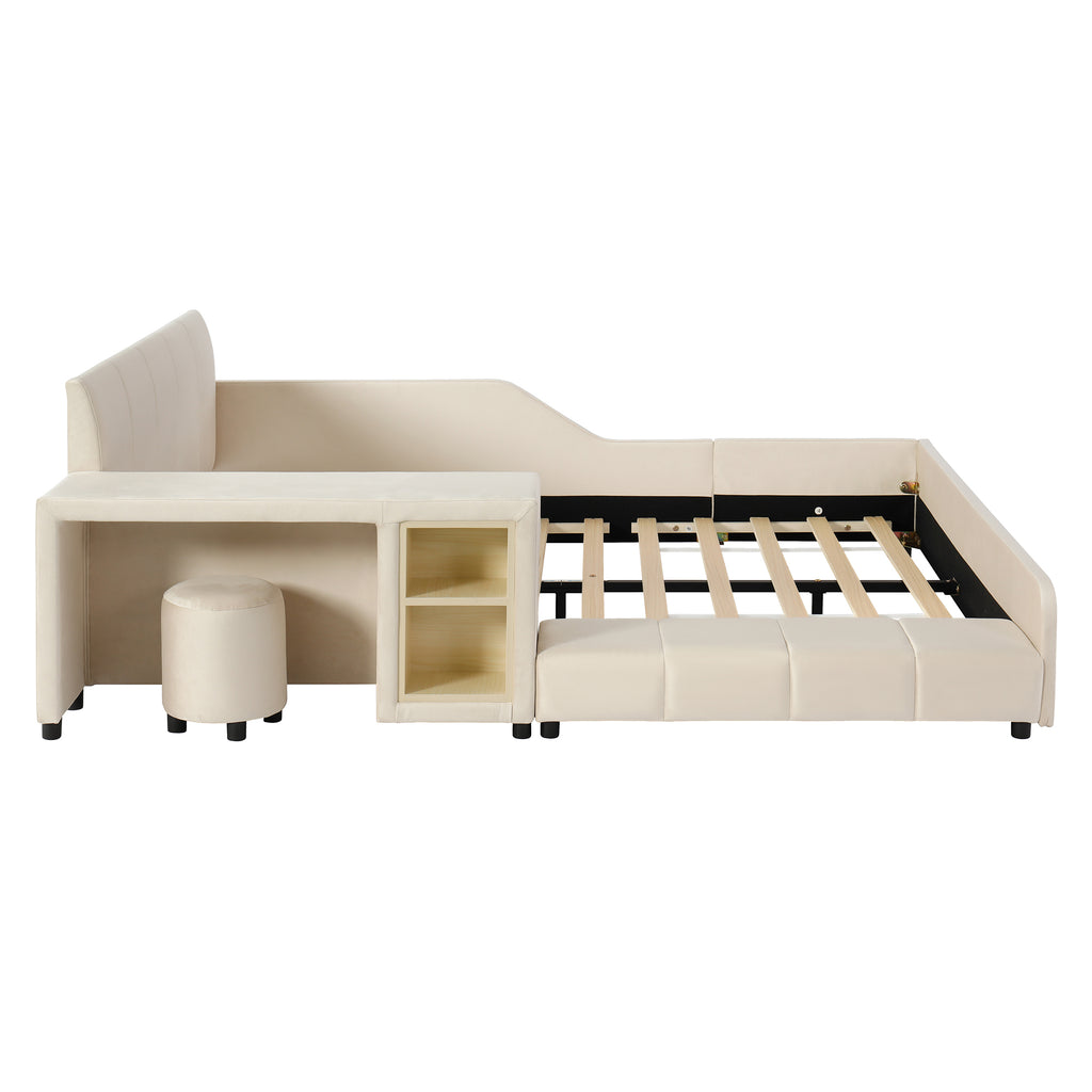 [variant:N850S00111A-1] Full Upholstered Floor Bed with Desk and Stool image 9