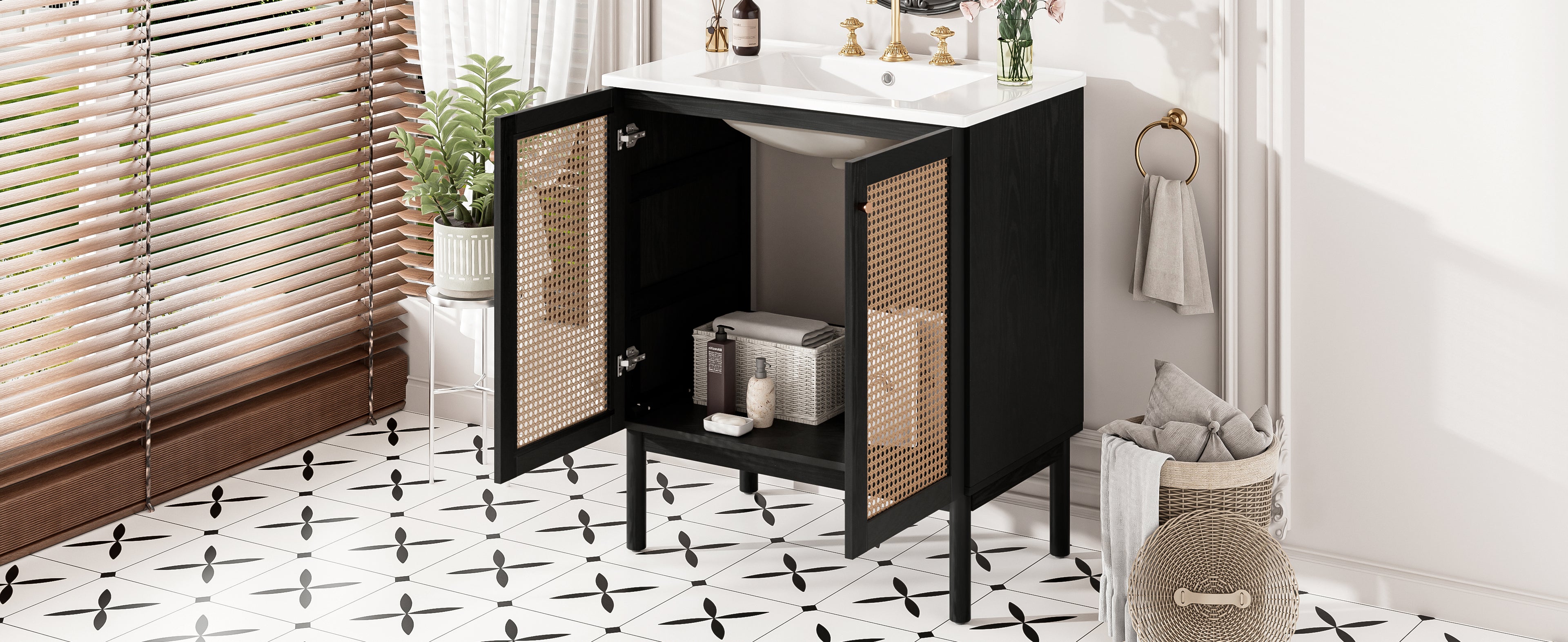 [variant:N729P285517B] Rattan-Door Bathroom Vanity with Sink – 30-Inch image 27