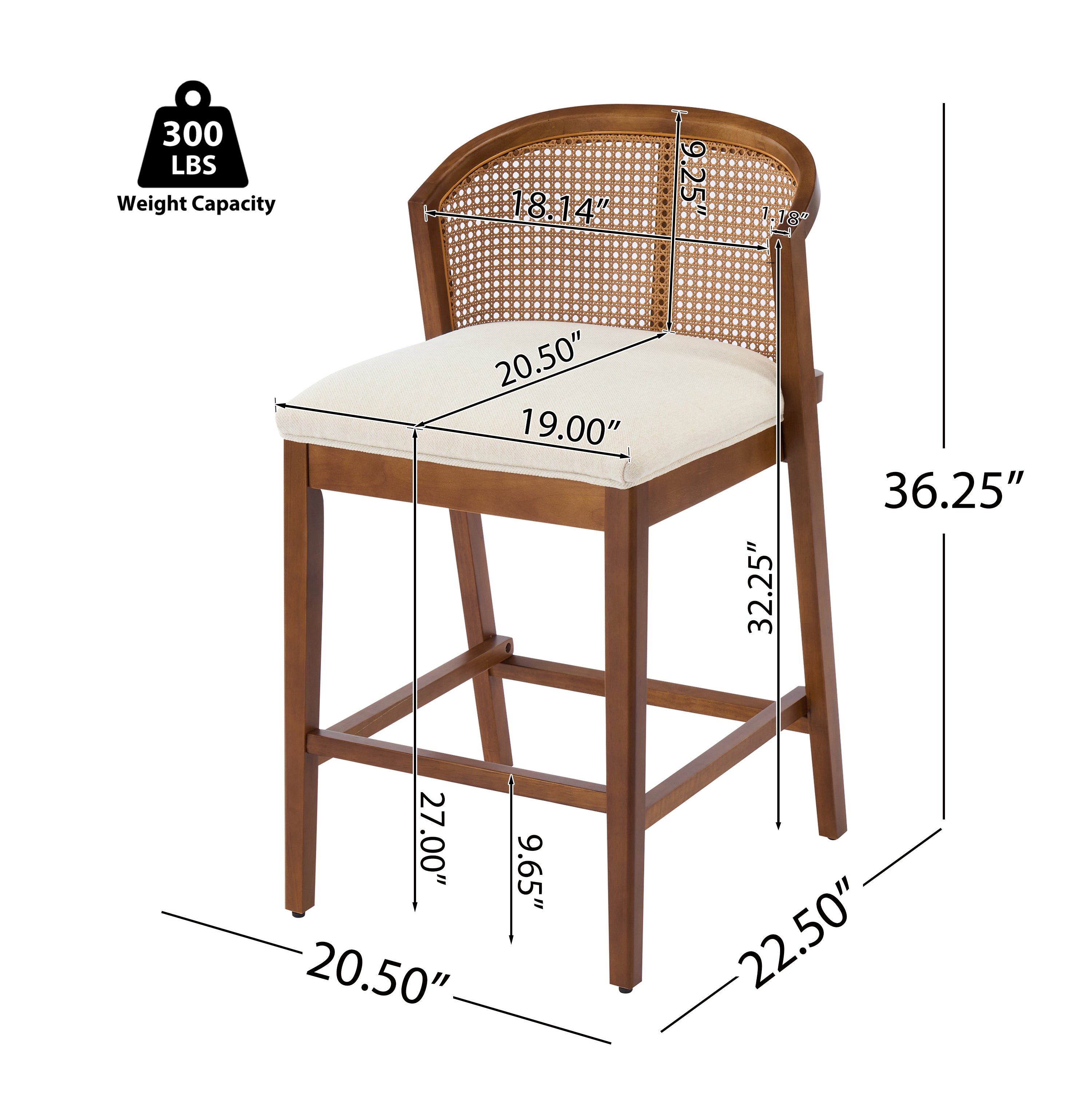 Upholstered Wood Counter Stools – Sets of 2 or 4 — [variant:N897P439502W-S4] Beige,Walnut image 4
