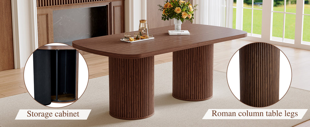 [variant:W3806S00019] Walnut Roman-Column Dining Table – 78.7-Inch image 11