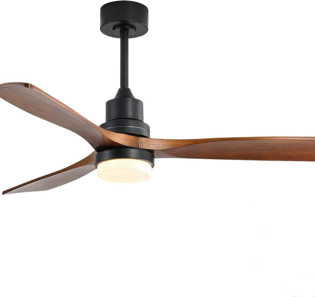 [variant:W5691P514188] Walnut Solid Wood Ceiling Fan with Light & Remote – 52-Inch image 1