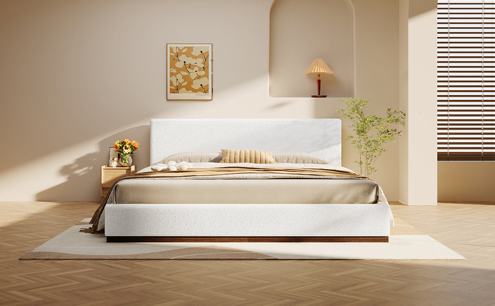 [variant:N891Q440165A] Queen Bouclé Platform Bed with Solid Wood Base – White image 20