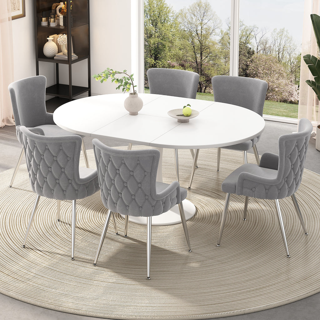 [variant:N859P375239G] Set of 2 Tufted Gray Velvet Dining Chairs image 5