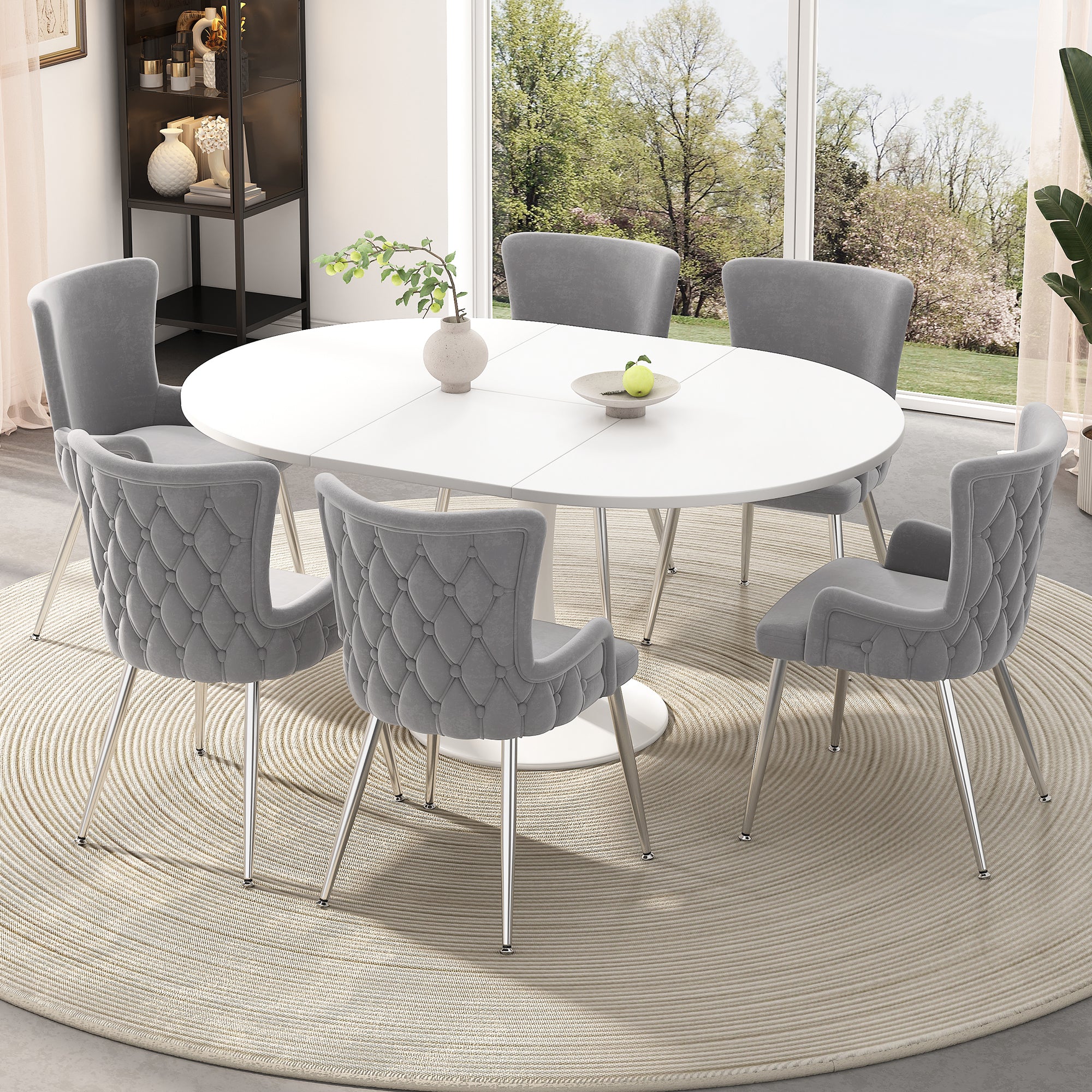 [variant:N859P375239G] Set of 2 Tufted Gray Velvet Dining Chairs image 5