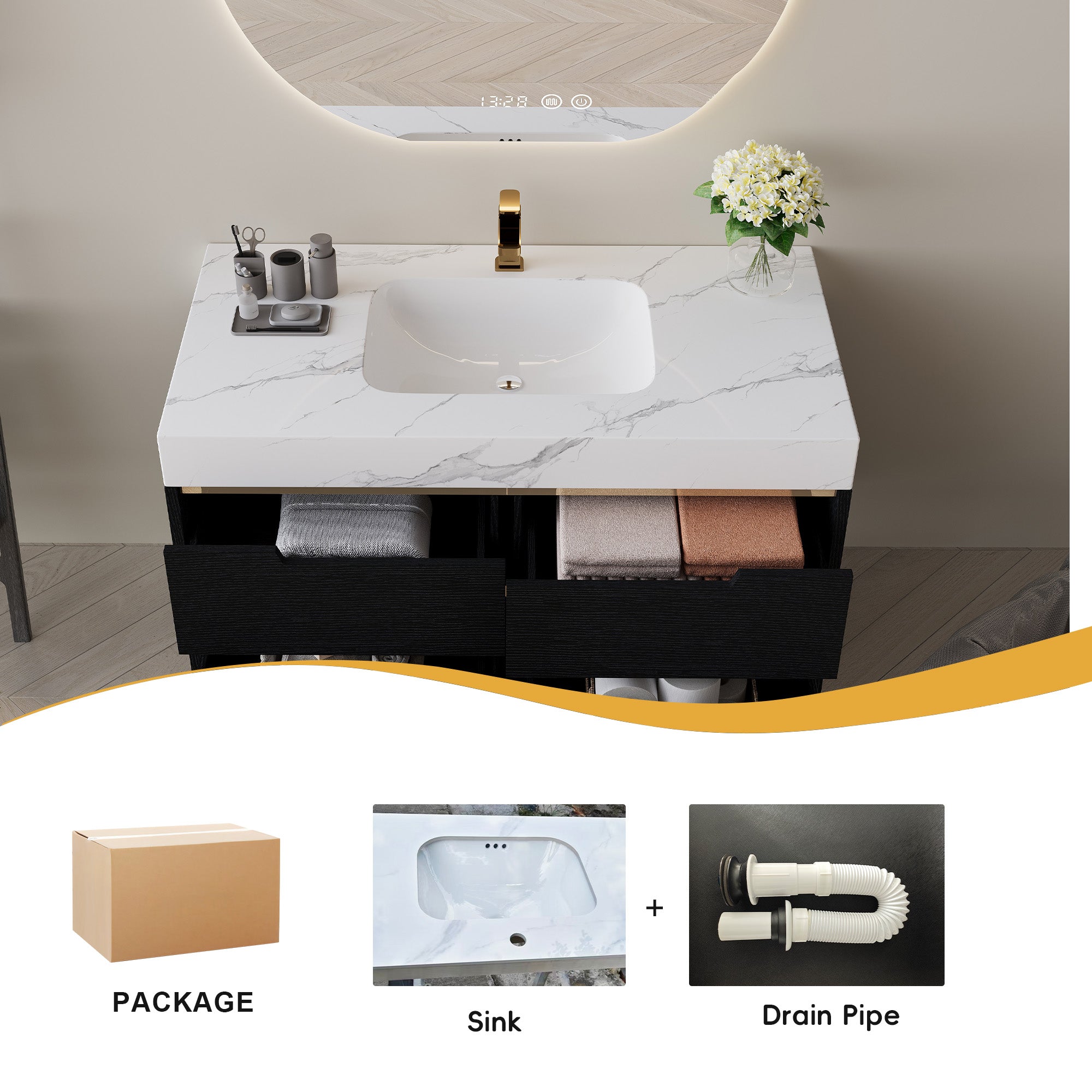 [variant:W5307S00006] Bathroom Vanity with Sintered Stone Top – 35.4-Inch image 16
