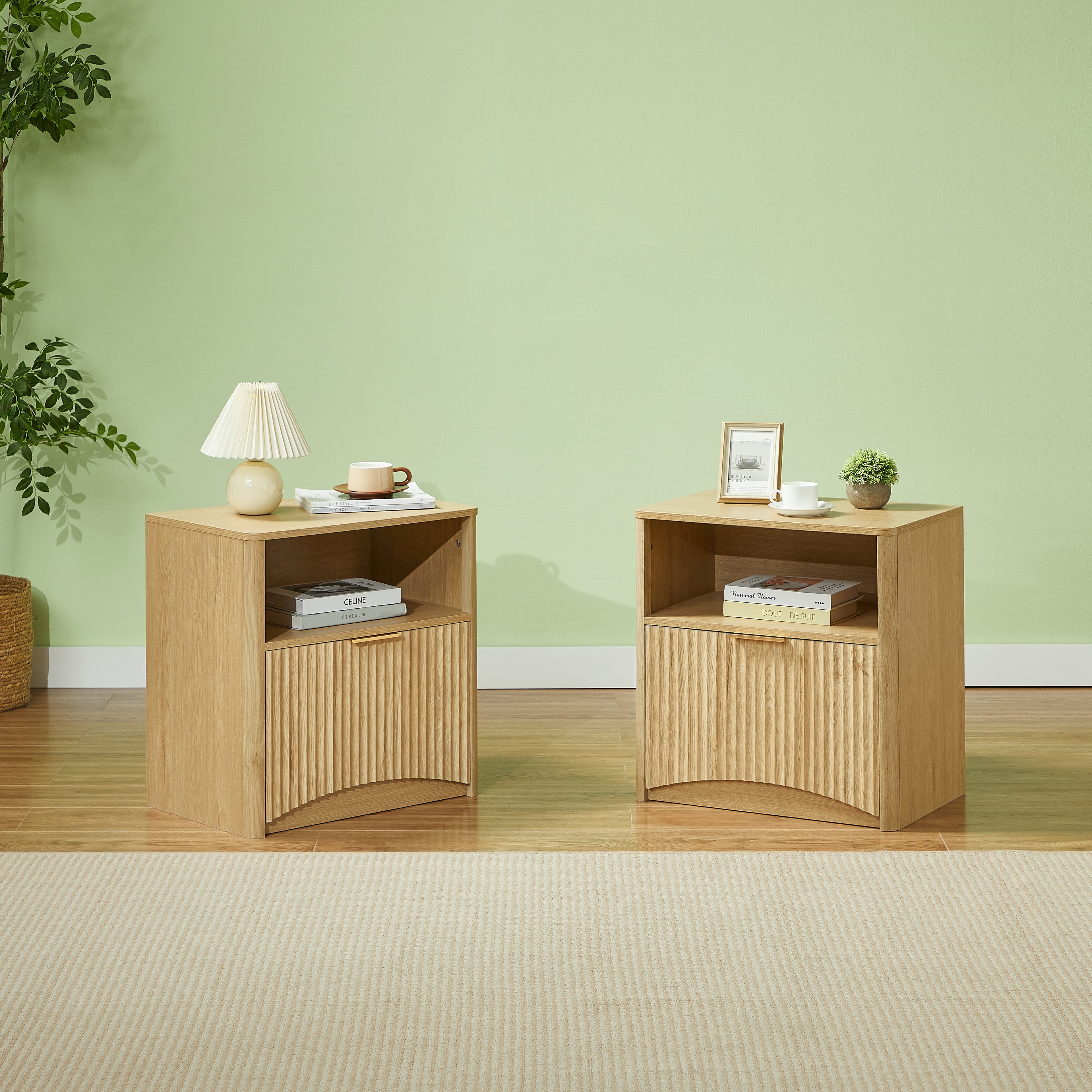 [variant:W5078P443398] Set of 2 Fluted Nightstands with Gold Handles image 1