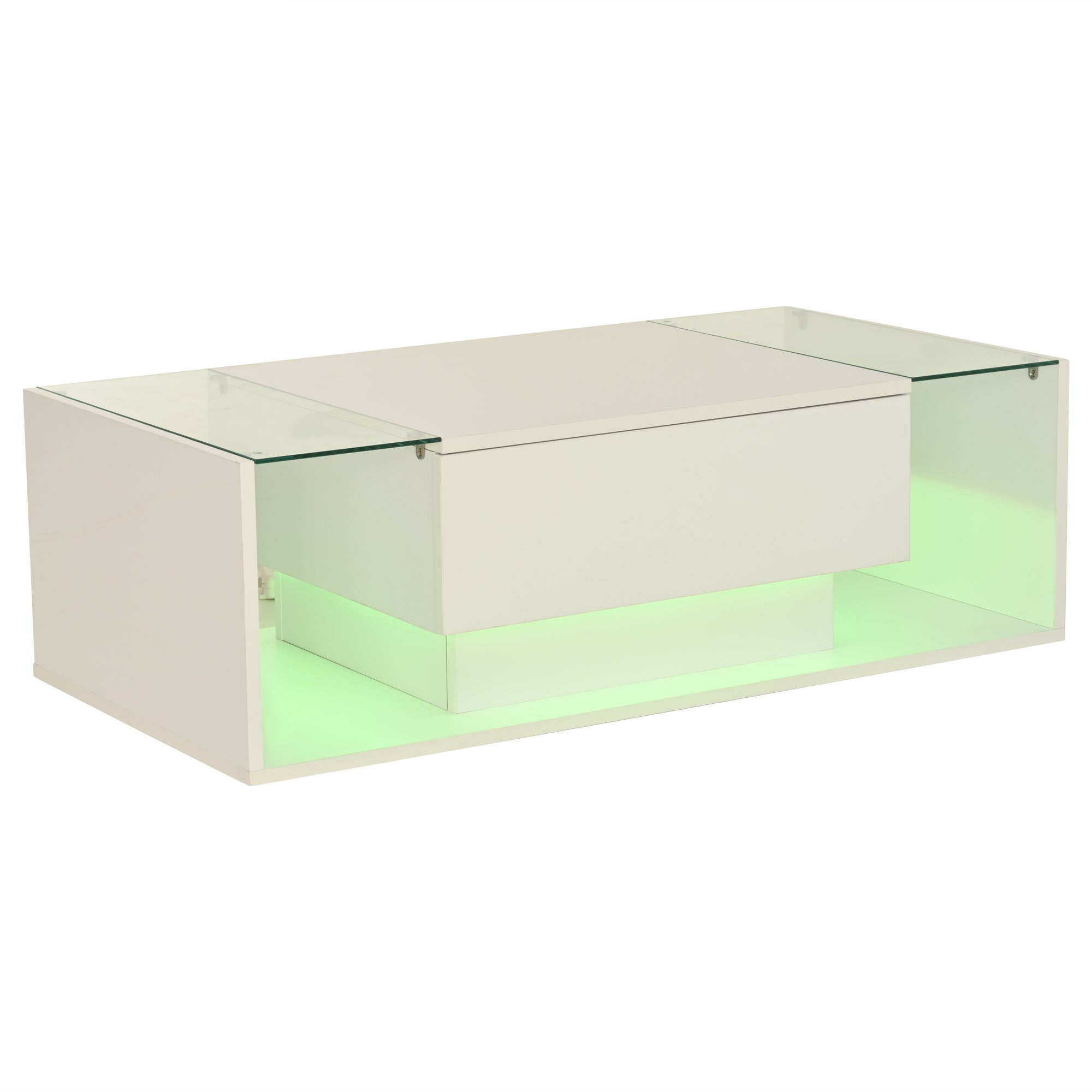 [variant:N892P423295W] High-Gloss LED Coffee Table with Drawer and Glass Top image 5