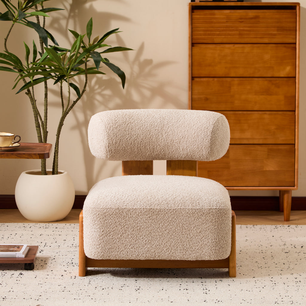 Modern Bouclé Lounge Chair — [variant:N913P495894A] Almond,Natural image 2