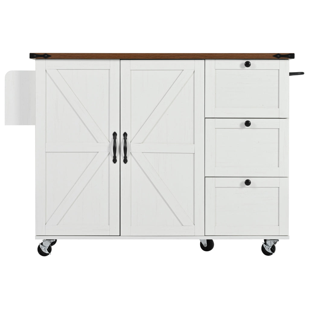 [variant:N853P379579W] Farmhouse Rolling Kitchen Island with Drop Leaf – White, 54.5-Inch image 7