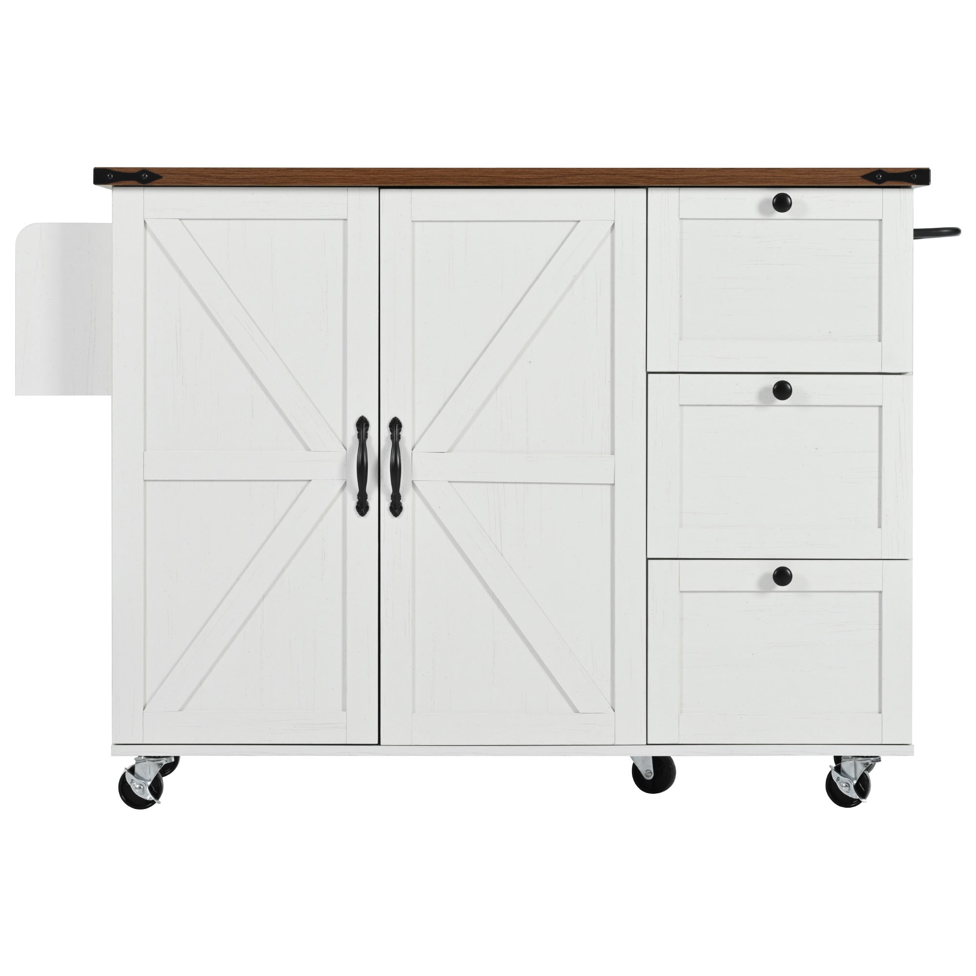 [variant:N853P379579W] Farmhouse Rolling Kitchen Island with Drop Leaf – White, 54.5-Inch image 7