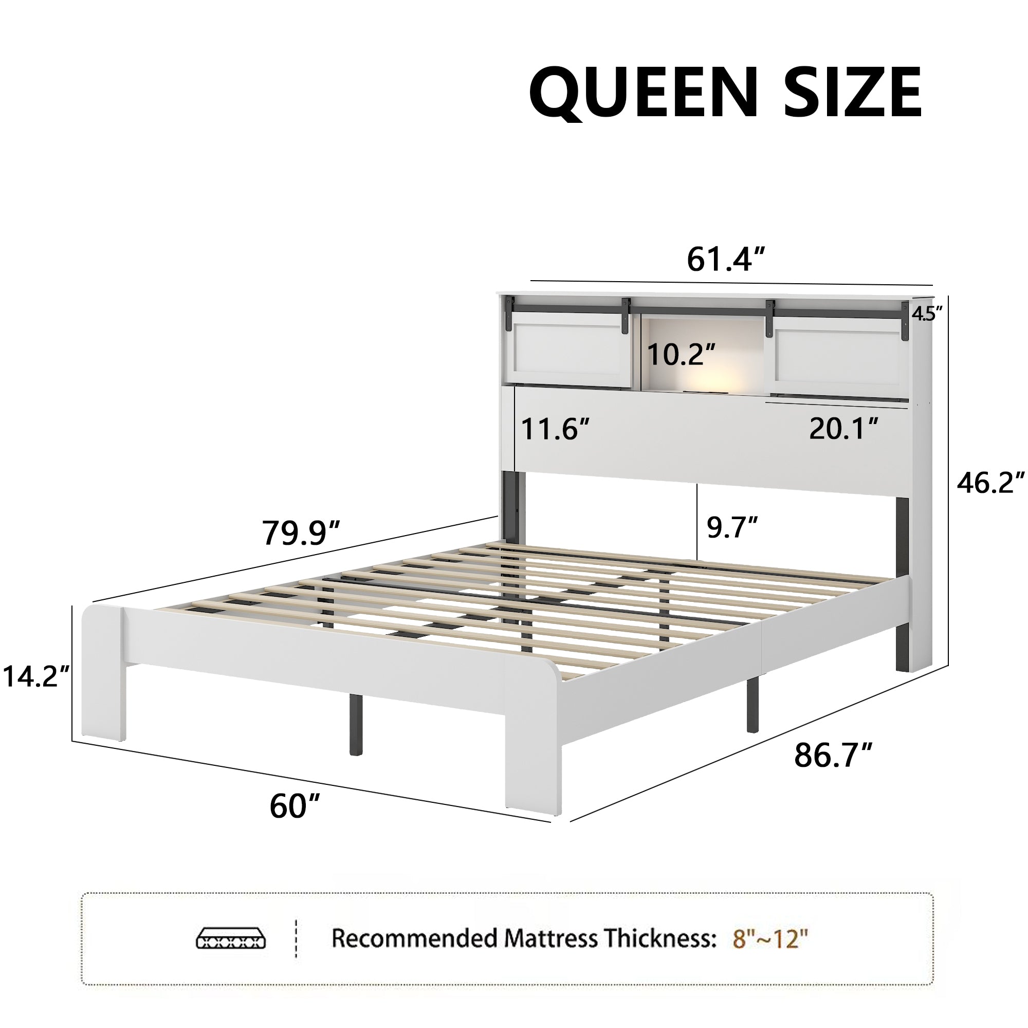 [variant:W5658P486955] Queen Farmhouse Platform Bed with Bookcase Headboard & Charging Station image 7
