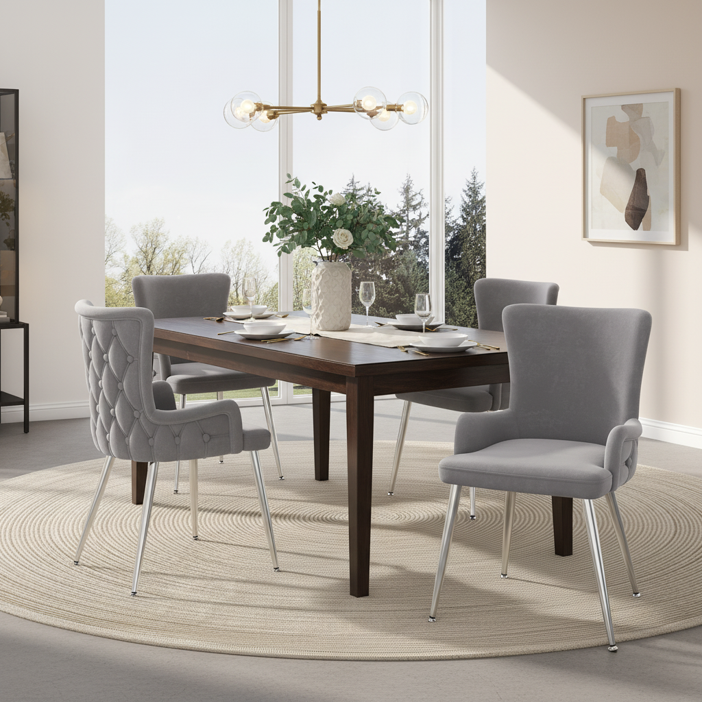 [variant:N859P375239G] Set of 2 Tufted Gray Velvet Dining Chairs image 3