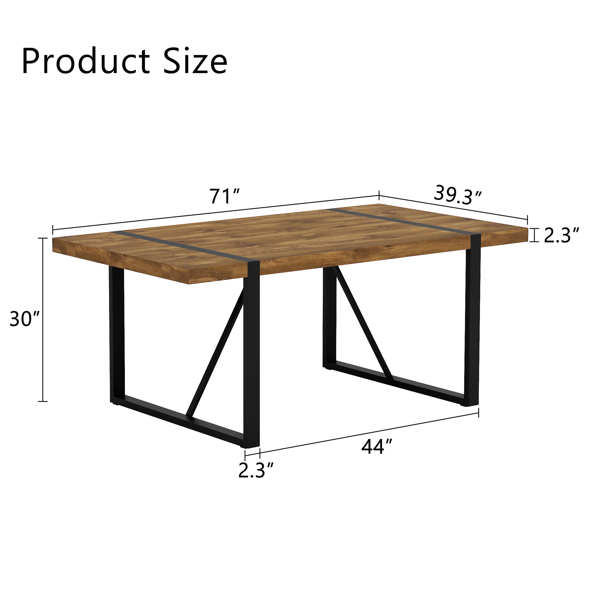 [variant:W3806P432339] Wood-Grain Dining Table with Metal Legs – 71-Inch image 4