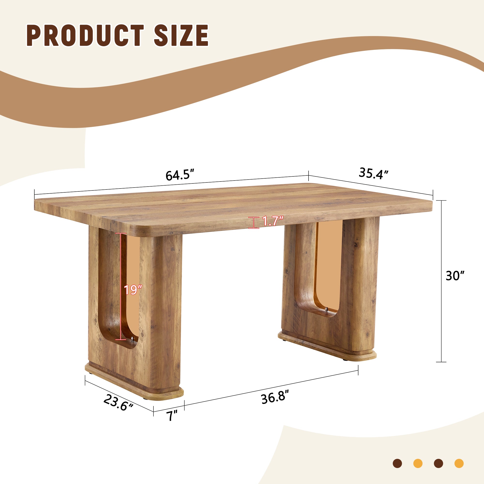 [variant:W3806S00012] Wood-Grain U-Leg Dining Table – 64.5-Inch image 4