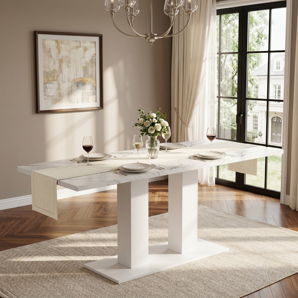 White Marble-Look Dining Table – 71-Inch — [variant:N859P472973W] White Marble image 4