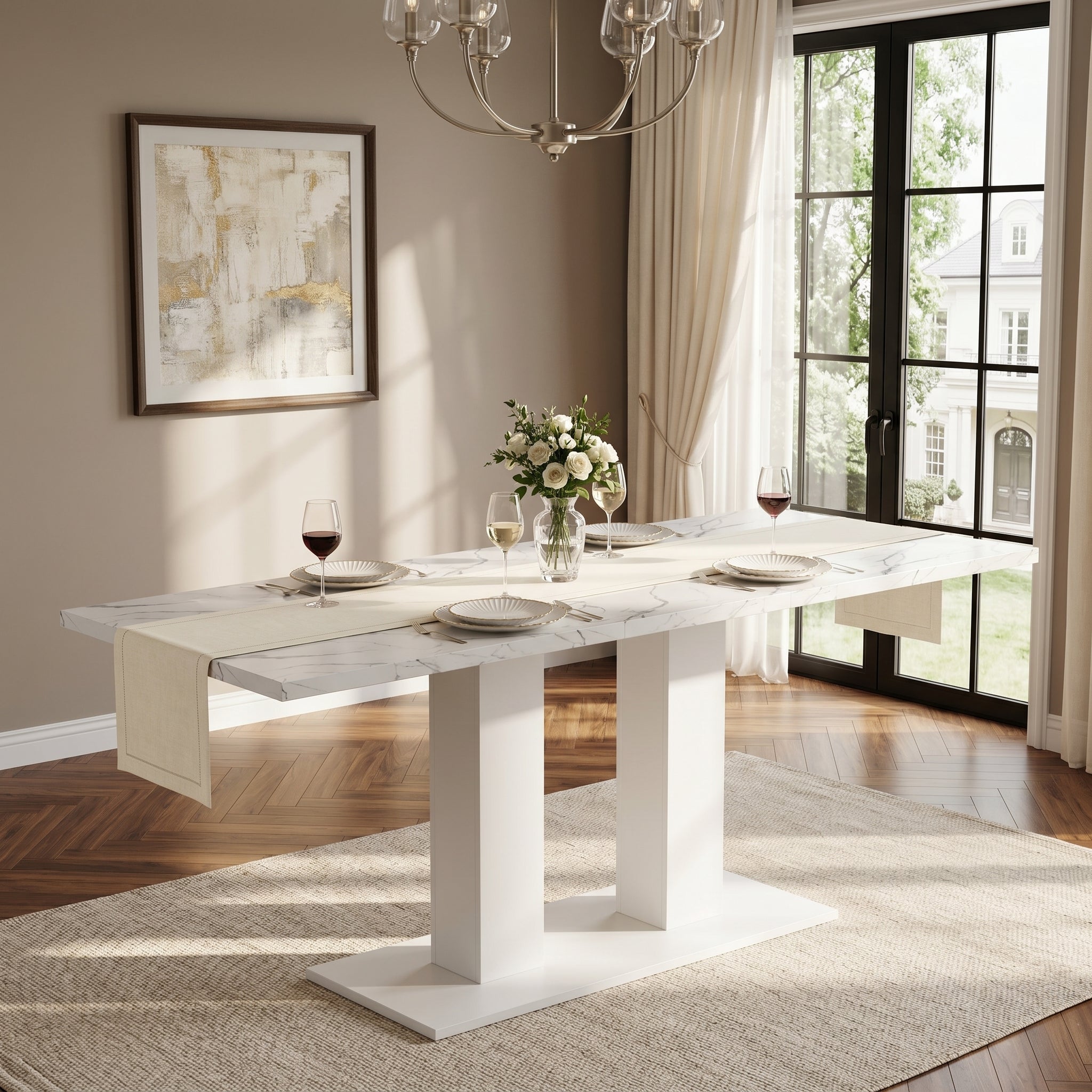 White Marble-Look Dining Table – 71-Inch — [variant:N859P472973W] White Marble image 4