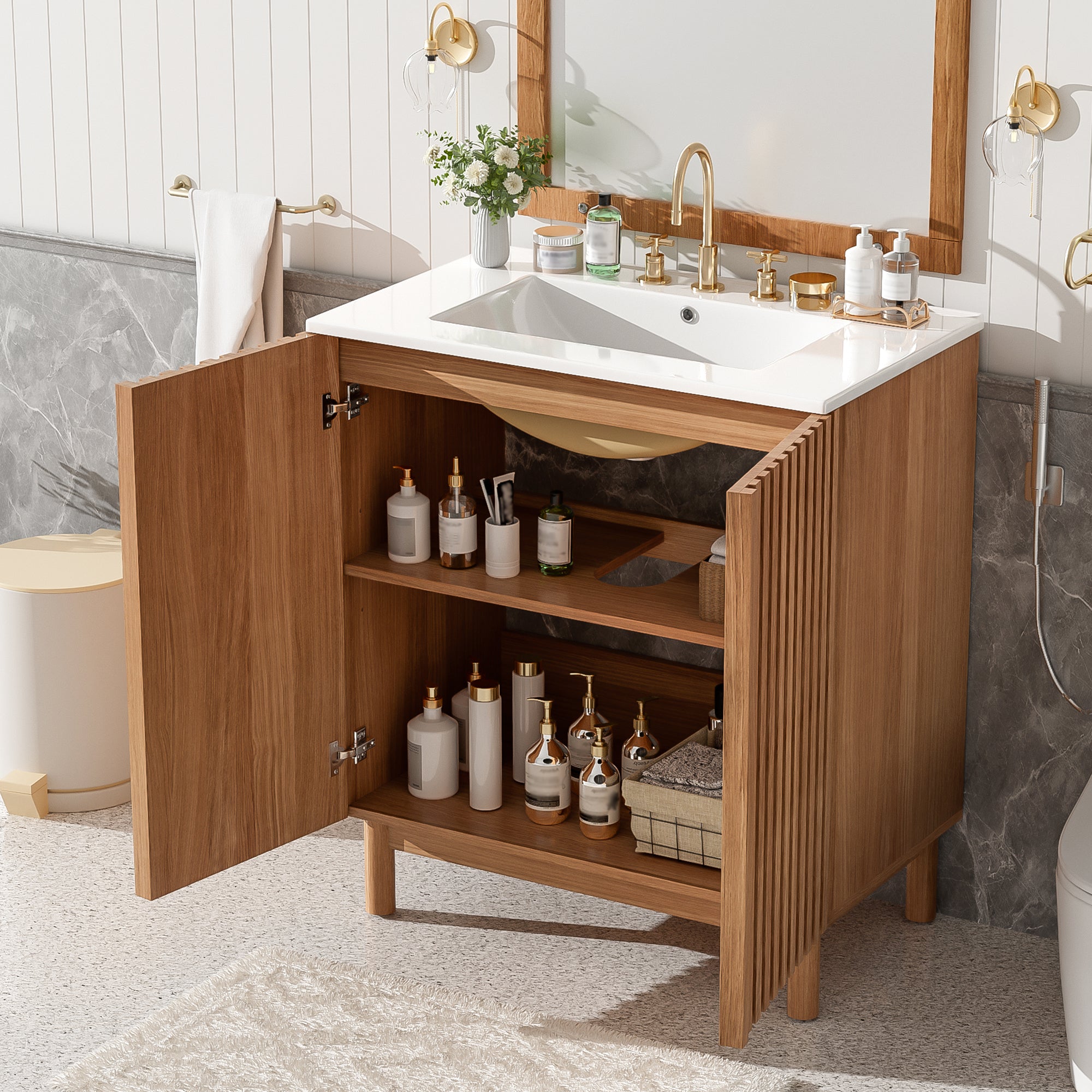 [variant:N729P339777O] Traditional Bathroom Vanity with Ceramic Sink – 29.9-Inch image 2