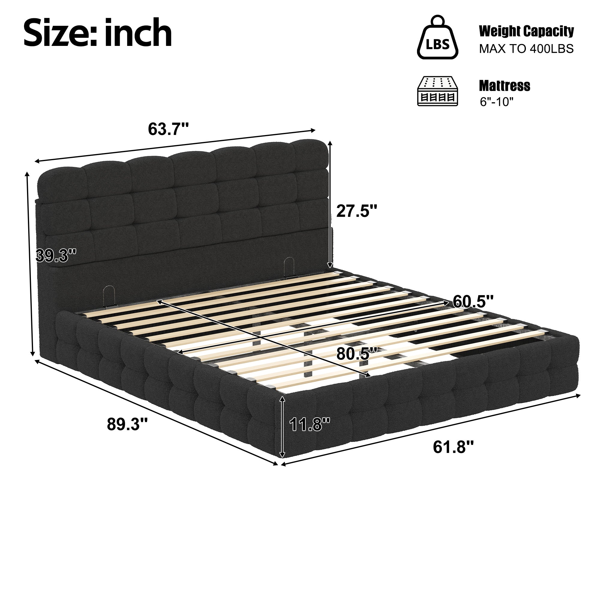 [variant:HS451572AAB] Queen Hydraulic Lift Storage Bed – Black image 5