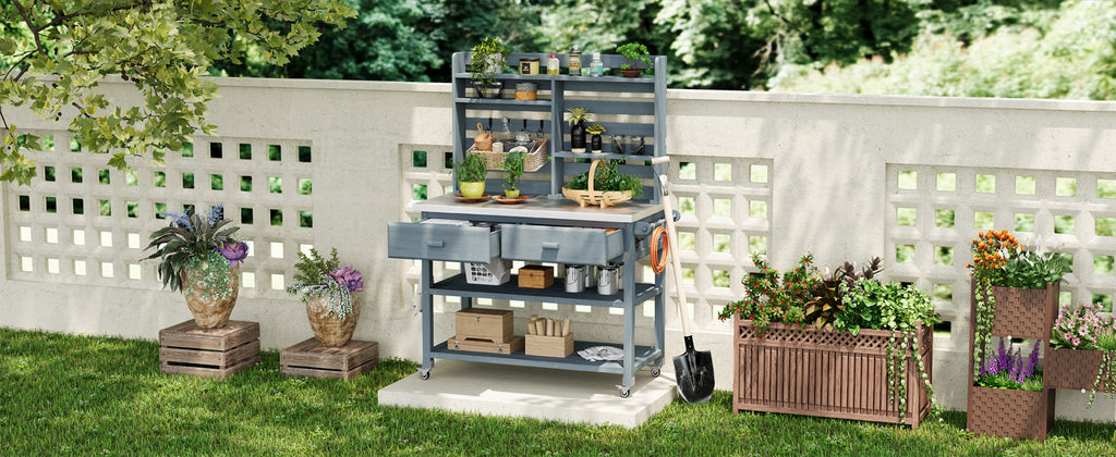 [variant:N853P386121G] Rolling Outdoor Potting Bench with Stainless Steel Top image 13