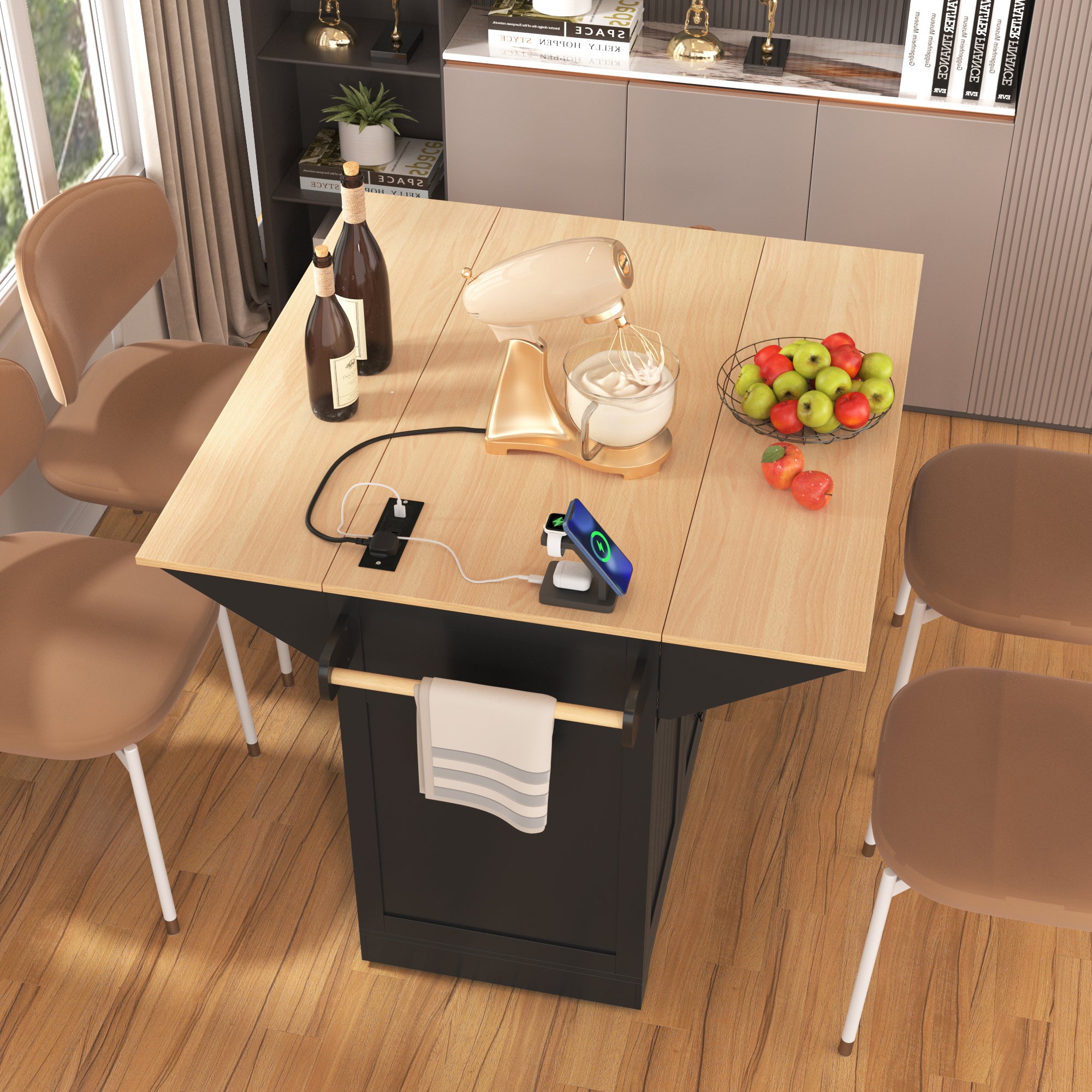 [variant:N853S000006B] Dual-Drop-Leaf Rolling Kitchen Island – Black, 55.75-Inch image 19