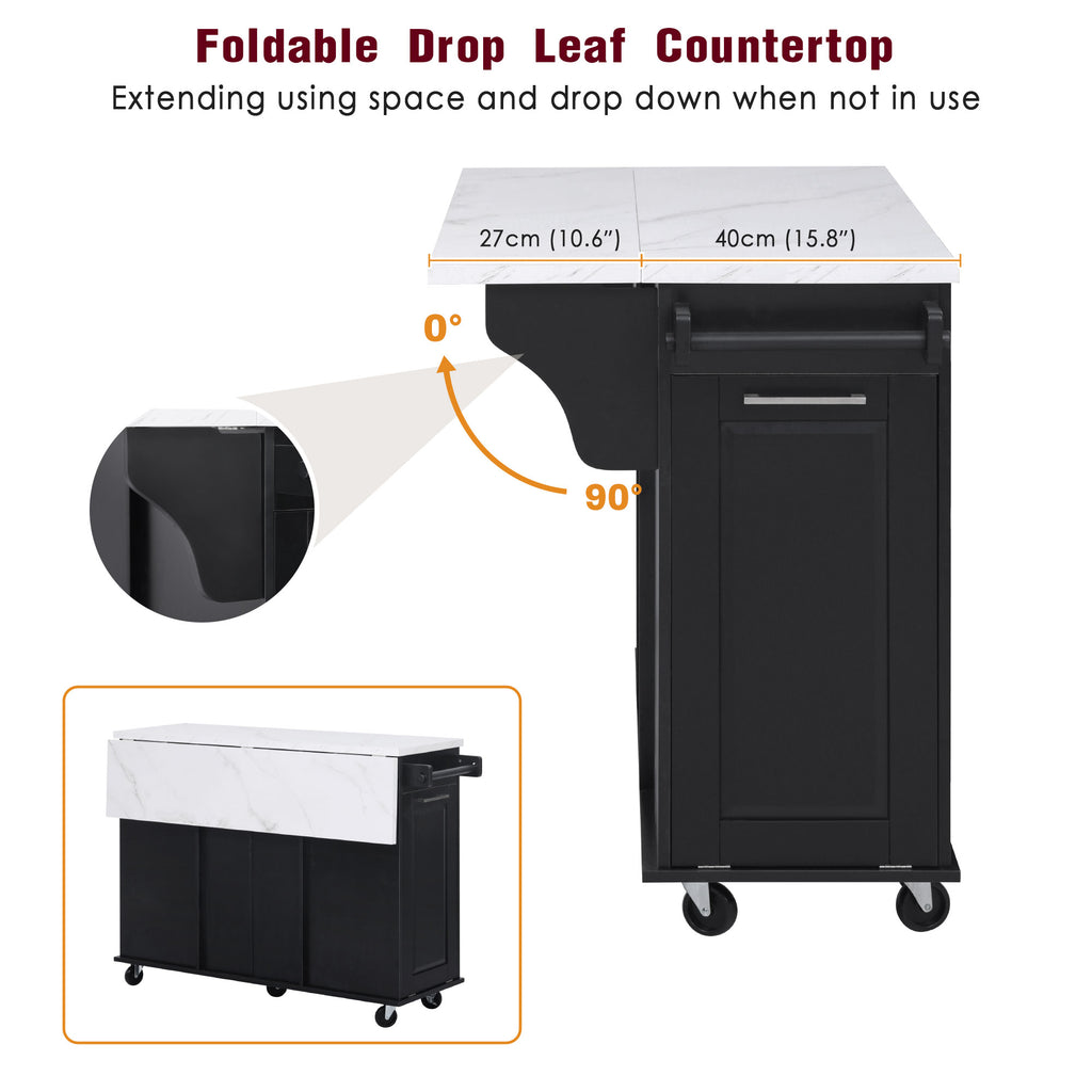 [variant:N853P390045B] Rolling Kitchen Island with Tilt-Out Trash Cabinet – Black, 50.7-Inch image 30
