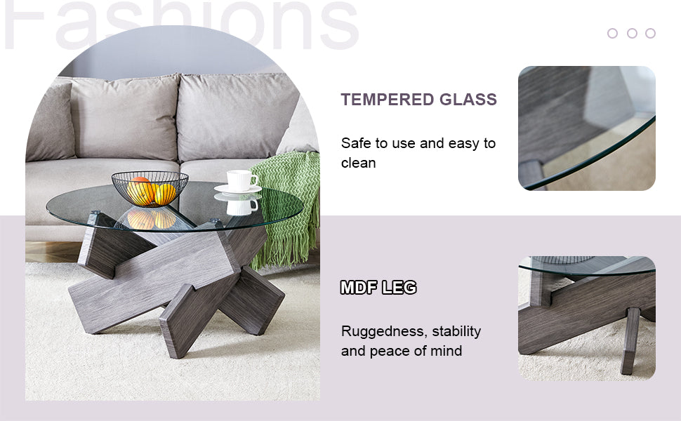 [variant:W3806P404748] Round Glass Coffee Table with Gray Patterned Base – 33.4-Inch image 15